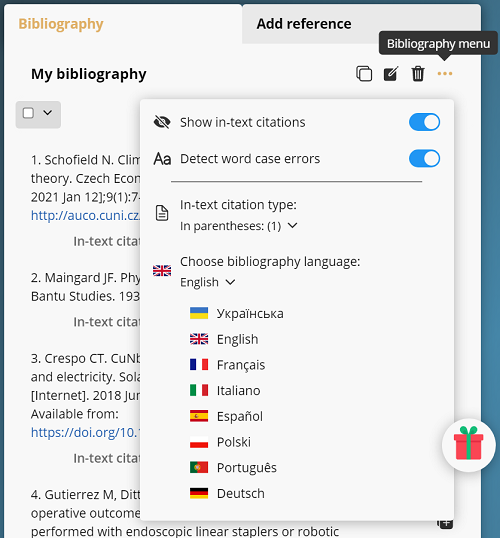 Bibliography language settings