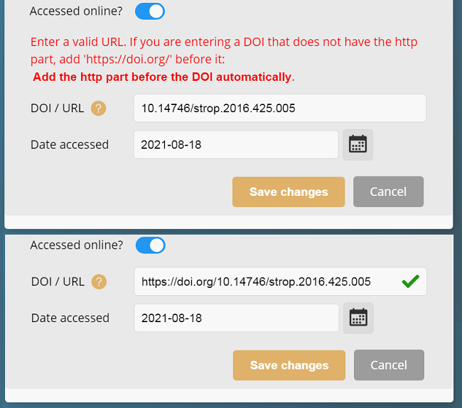 Automatic addition of DOI