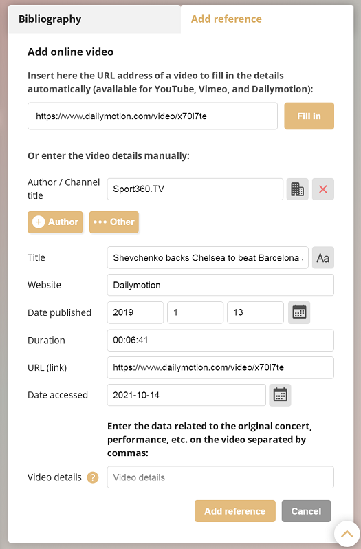 Automatic retrieval of metadata for Dailymotion videos