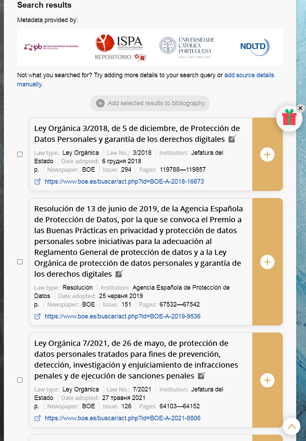 Search for Spanish laws in the catalogues