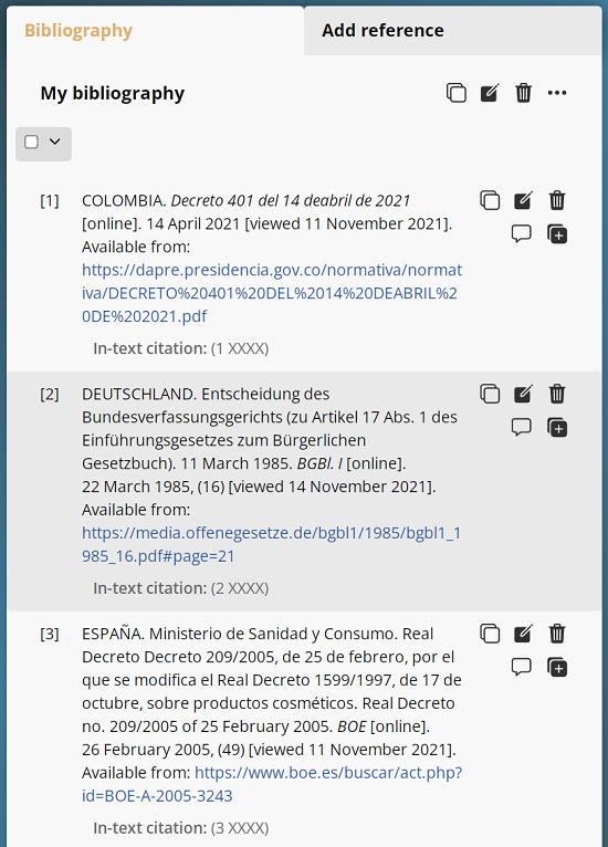 Bibliographic references to the laws/acts of Germany