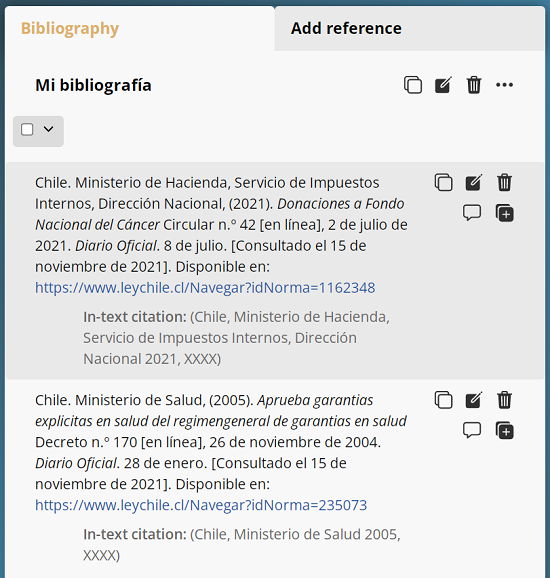Bibliographic references to Chilean laws