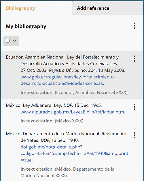 Bibliographic references to the laws of Ecuador