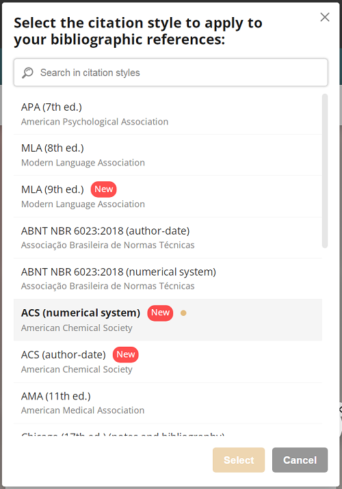 New citation style: ACS (American Chemical Society)