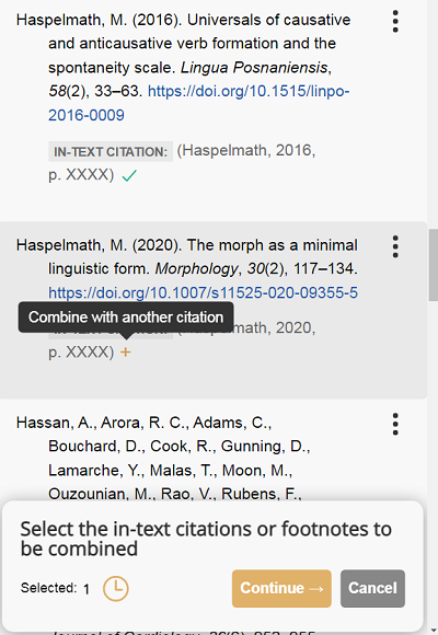 Adding a combined in-text citation