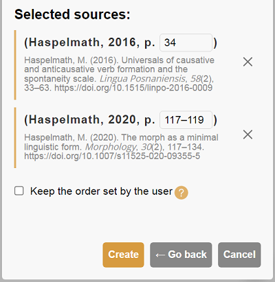 Creating a combined in-text citation