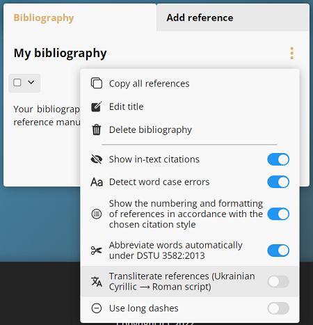 Applying transliteration to bibliography